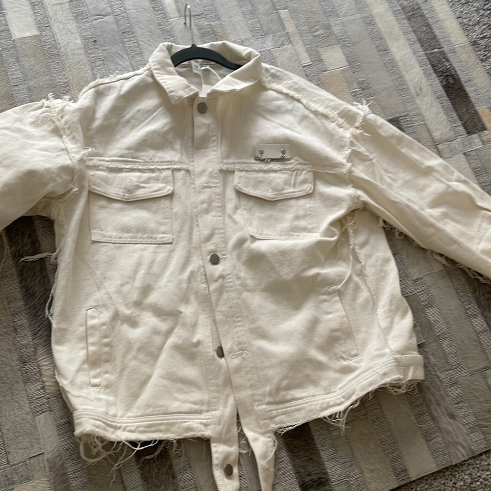 Ivory Denim Distressed Jacket - Picture 5 of 6